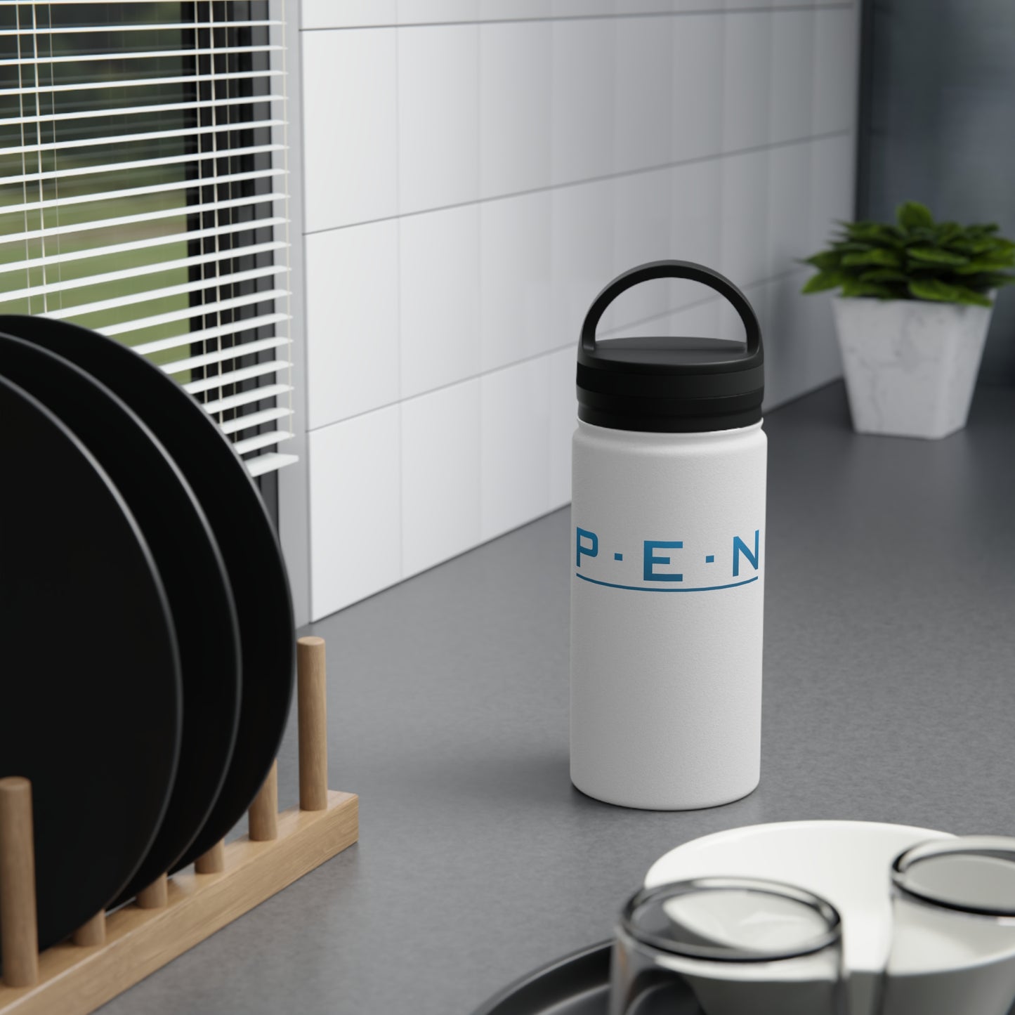 Stainless Steel Water Bottle, Handle Lid - Pen