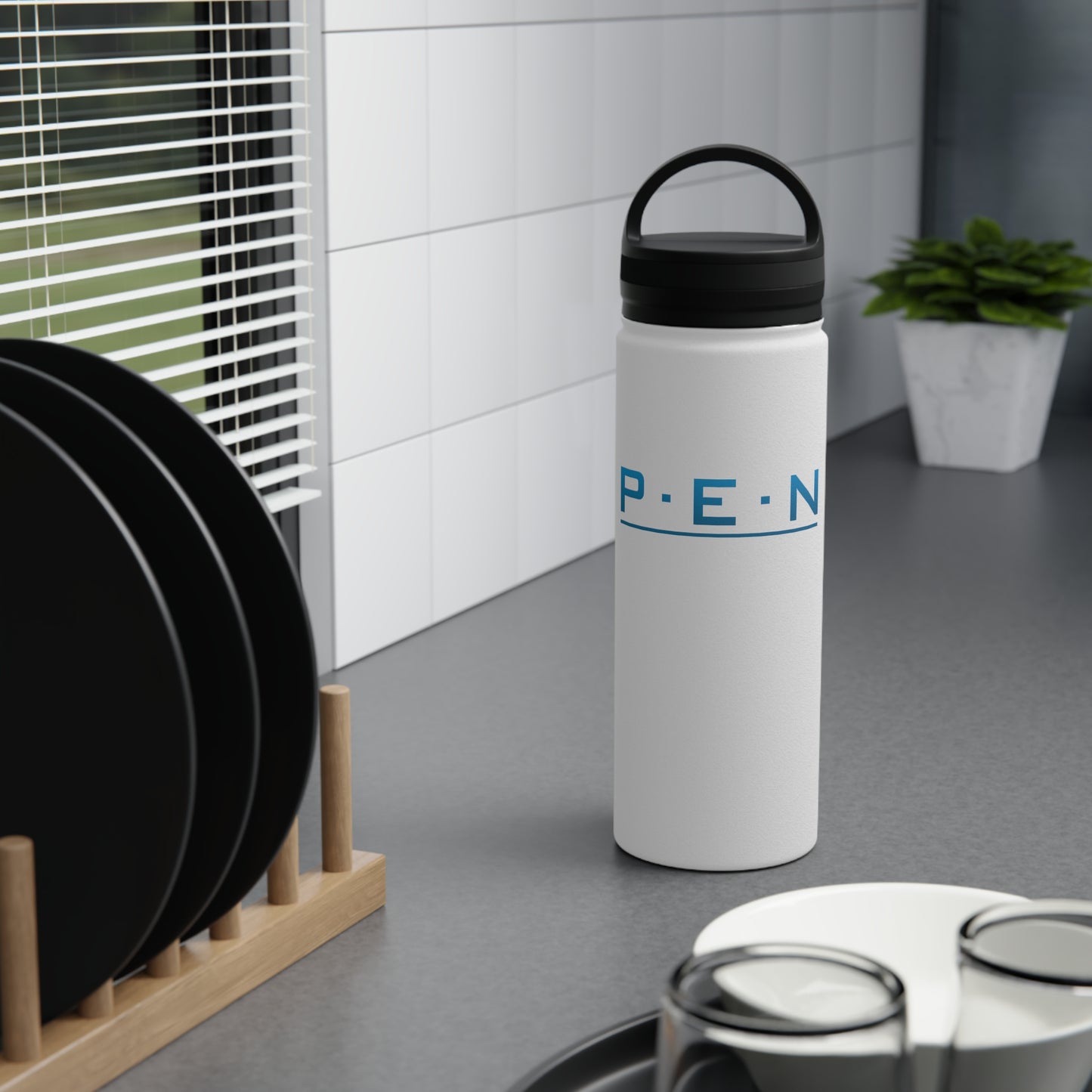 Stainless Steel Water Bottle, Handle Lid - Pen
